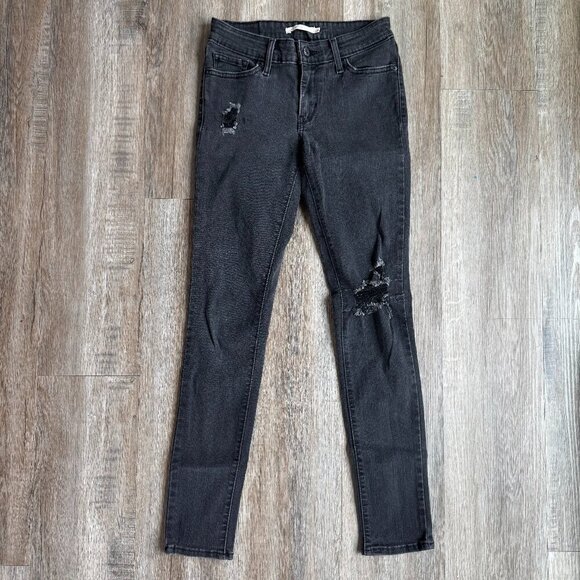Levi's 711 Black Distressed Skinny Jeans Women's Denim Size 26 - Picture 1 of 5